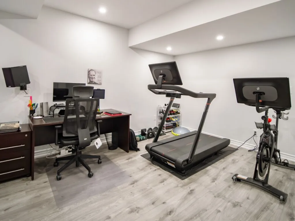 Basement remodeling ideas for home office and gym area