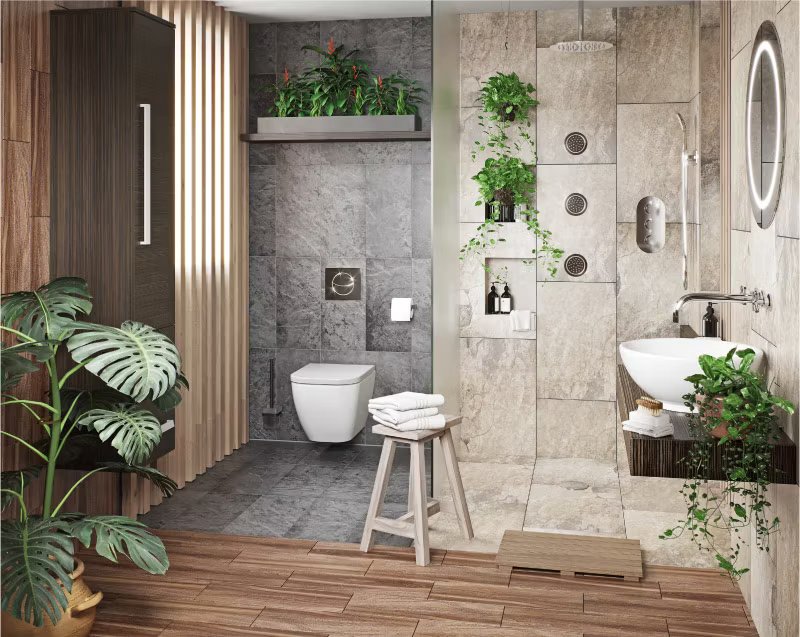 Greenery and plants decor ideas for modern bathroom