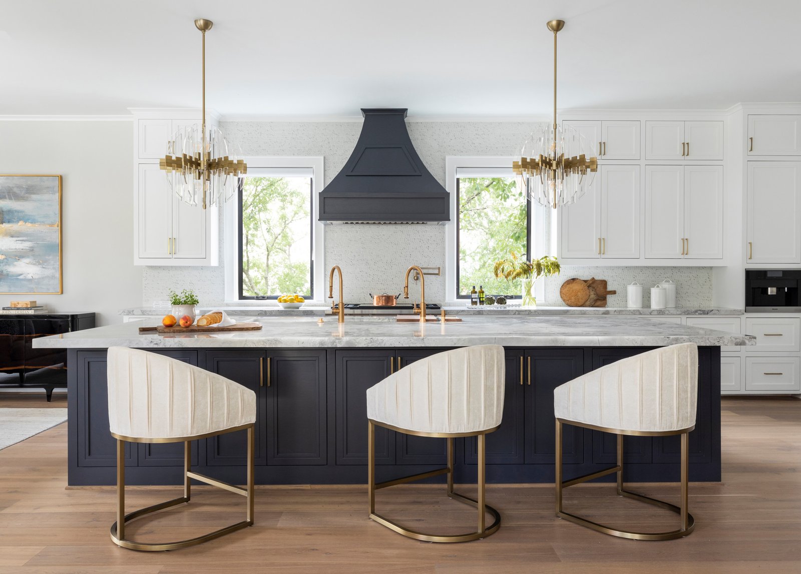 Modern pendant lighting above kitchen island on a budget