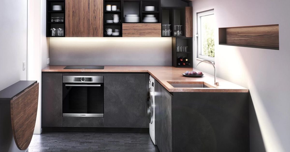Compact built-in appliances in a small kitchen design