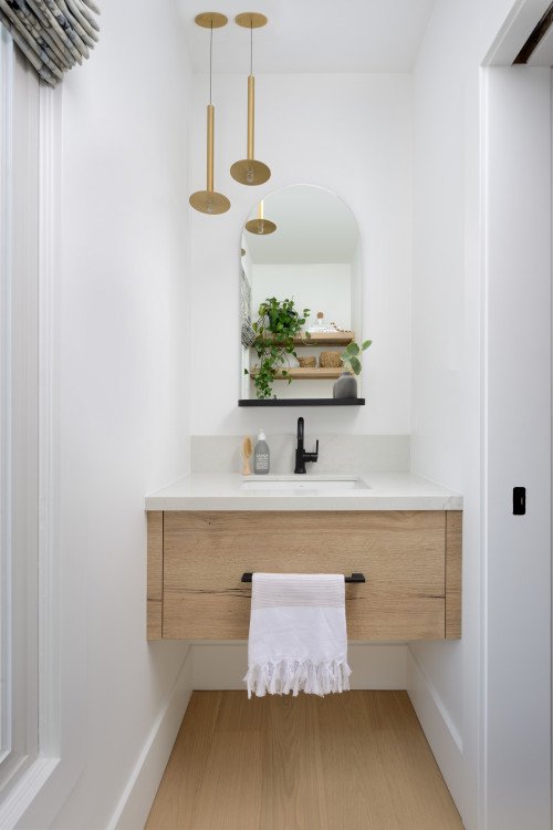 floating vanity small bathroom remodel idea