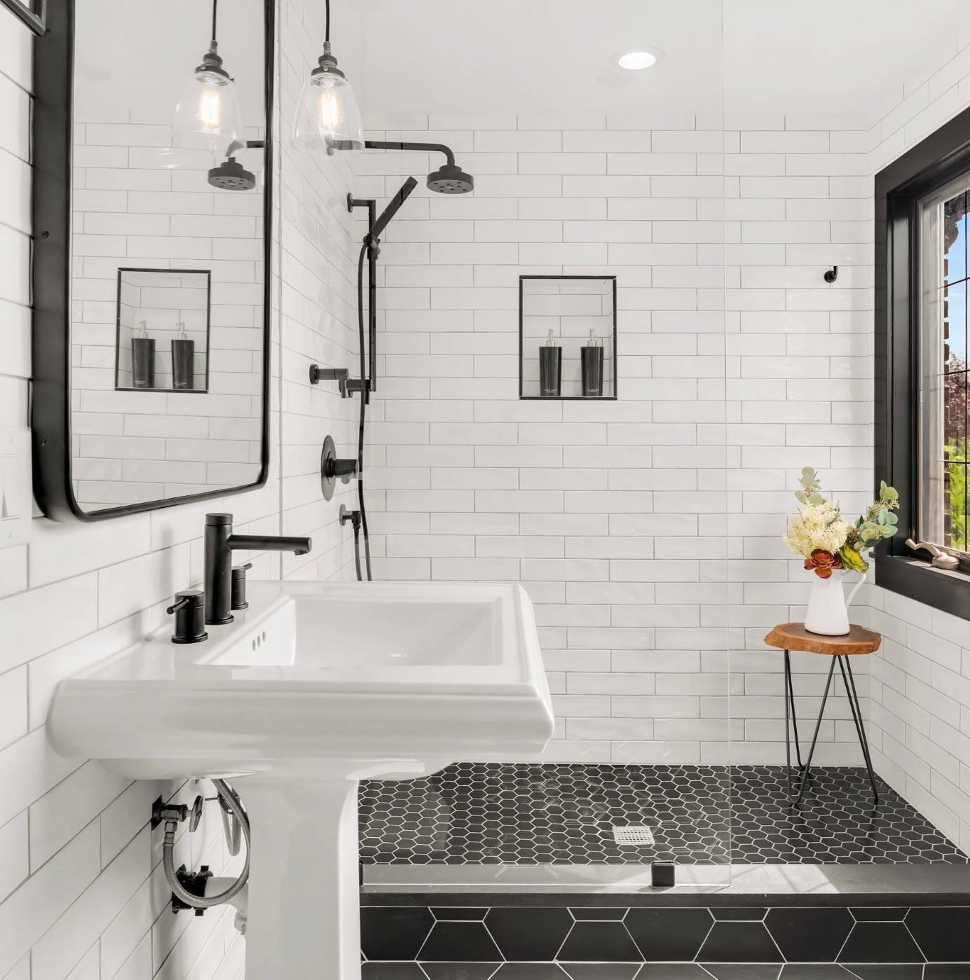 modern white subway bathroom tile ideas