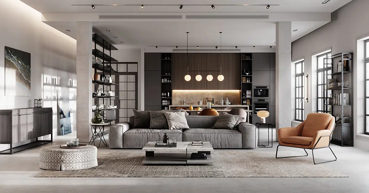Multi-functional modern living room with modular furniture