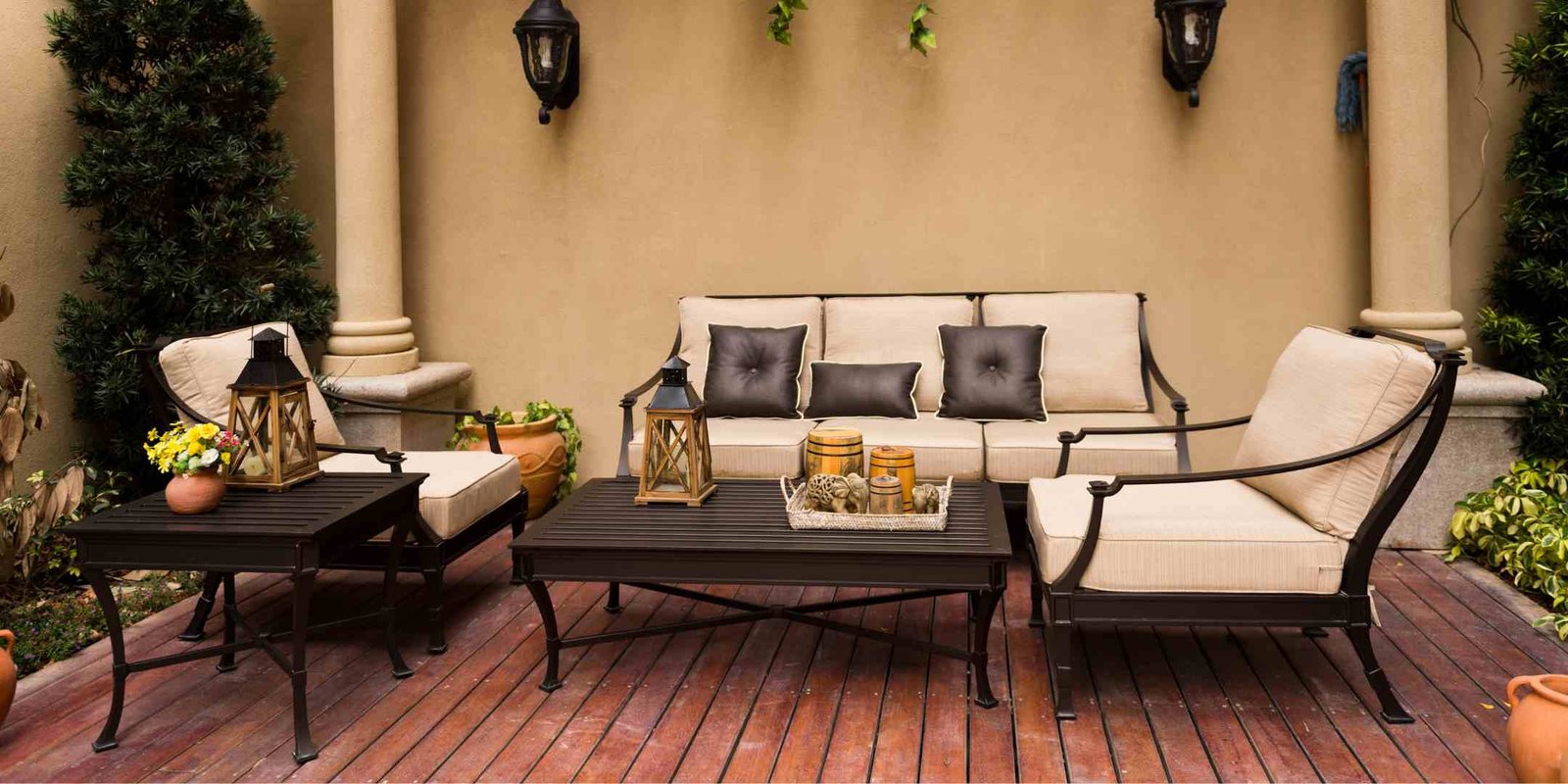 Outdoor lounge furniture ideas with hammocks, sectionals, and small tables