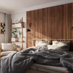 DIY accent wall project using wooden panels